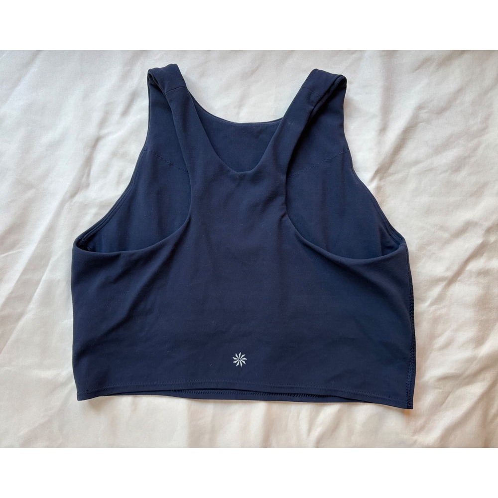 Athleta Conscious Crop Tank Top Navy Blue High Neck Sports Bra 448584-02 Size M - Picture 5 of 5